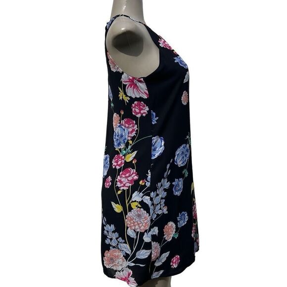 Candies Swing Mini Dress Women's Small Multicolor Floral Keyhole Halter Pleated - Picture 3 of 11